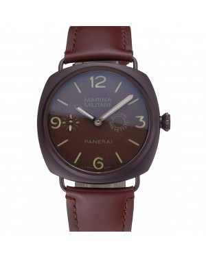 Panerai Luminor Marina Militare Purple Stainless Steel Bezel Brown Bracelet 622321