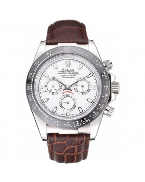 Rolex Cosmograph Daytona Stainless Steel Case White Dial Brown Leather Bracelet 622631