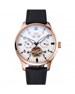 IWC Pilot Tourbillon White Dial Rose Gold Case Black Textile Strap