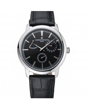 Vacheron Constantin Patrimony Power Reserve Black Dial Silver Case Black Leather Bracelet 1454262