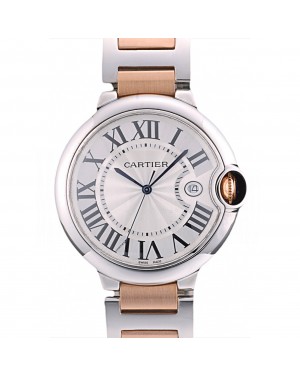 Cartier Ballon Bleu 42mm White Dial Stainless Steel Case Two Tone Rose Gold Bracelet