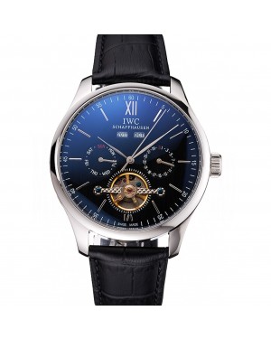 IWC Portofino Tourbillon Black Dial Stainless Steel Case Black Leather Strap