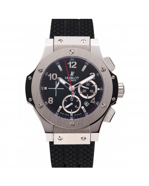 Swiss Hublot Big Bang Black Dial Silver Case Black Rubber Bracelet 1453900