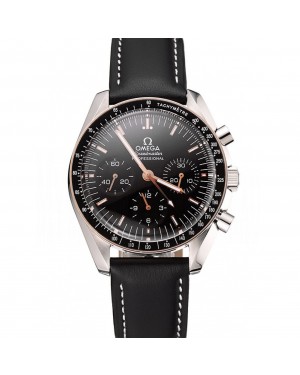 Swiss Omega Speedmaster Professional Black Dial Gold Accents Black Leather Bracelet 1453937
