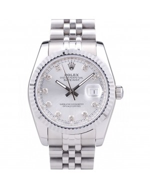 Rolex Datejust Silver Dial Diamonds Ribbed Bezel 7455