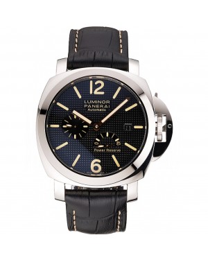 Panerai Luminor Automatic Power Reserve Black Embossed Dial Stainless Steel Case Black Leather Strap