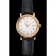 Patek Philippe Calatrava White Dial Diamond Hour Marks Double Ribbed Bezel Gold Case Black Leather Strap