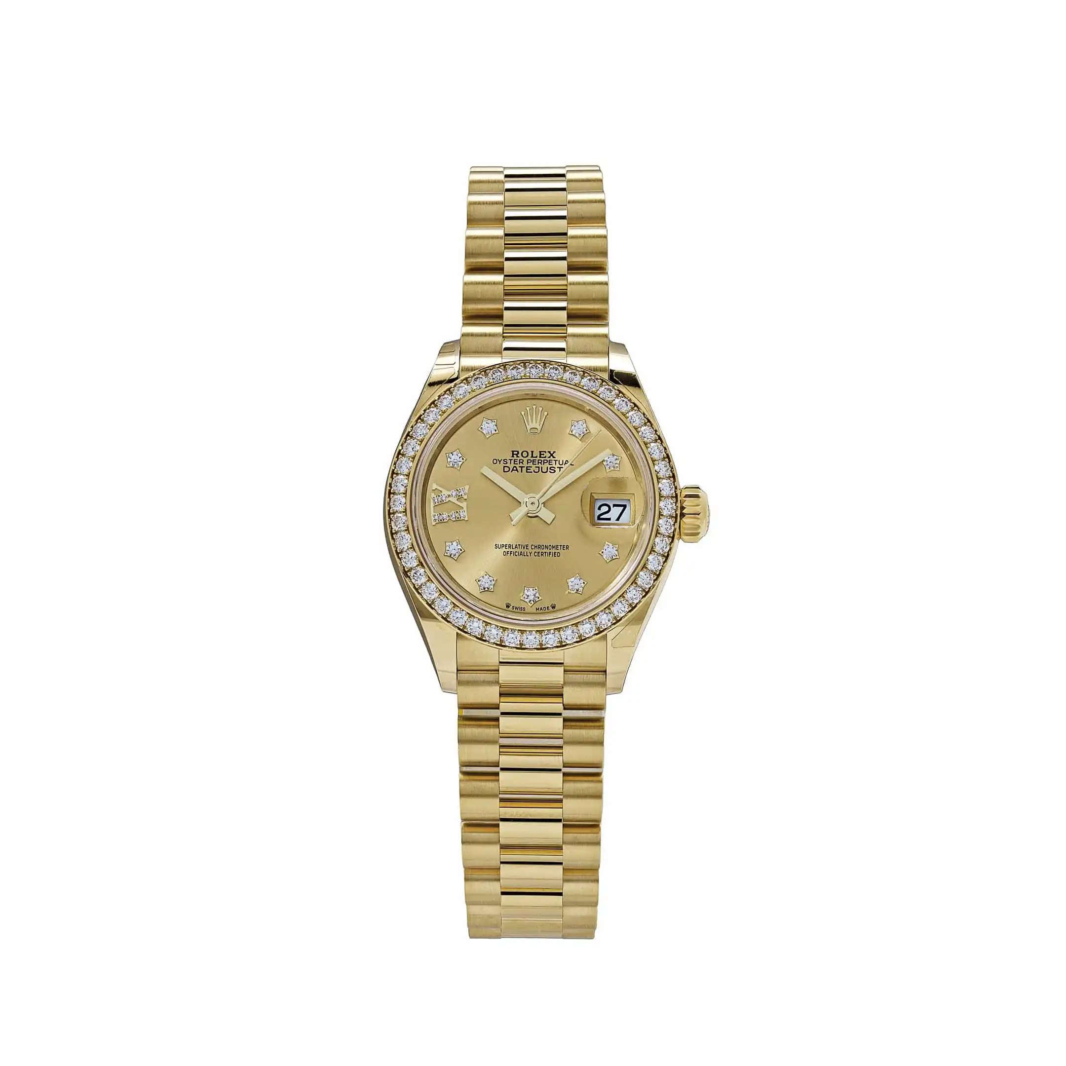 oz44nrgu24m.webp Rolex Datejust Replica 279138RBR 'Ladies' Yellow Gold Champagne Diamond Dial President - Image 1