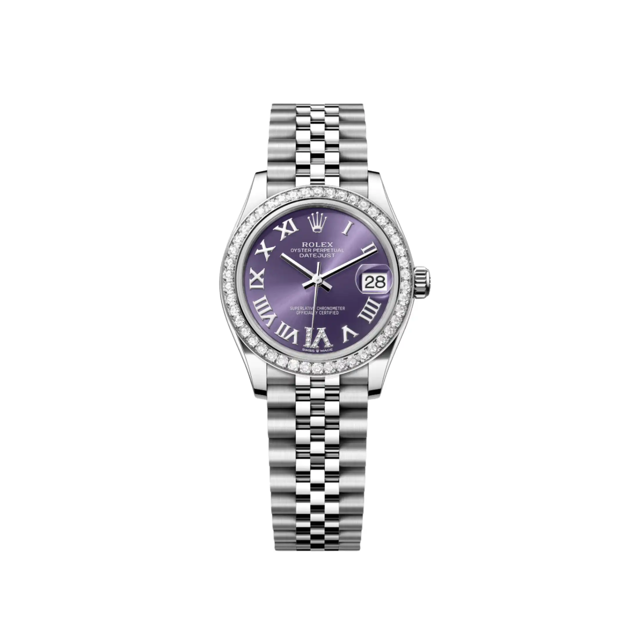fw3mvver15c.webp Rolex Datejust Replica 278384RBR 'Ladies' Stainless Steel Diamond Bezel Violet Roman Dial Jubilee - Image 1