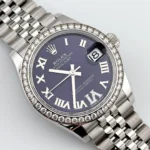 Rolex Datejust Replica 278384RBR 'Ladies' Stainless Steel Diamond Bezel Violet Roman Dial Jubilee - Image 2