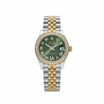 Rolex Datejust Replica 278383RBR 'Ladies' Yellow Gold Stainless Steel Green Roman Dial Diamond Bezel