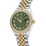 Rolex Datejust Replica 278383RBR 'Ladies' Yellow Gold Stainless Steel Green Roman Dial Diamond Bezel - Image 3