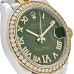 Rolex Datejust Replica 278383RBR 'Ladies' Yellow Gold Stainless Steel Green Roman Dial Diamond Bezel - Image 4