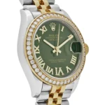 Rolex Datejust Replica 278383RBR 'Ladies' Yellow Gold Stainless Steel Green Roman Dial Diamond Bezel - Image 6