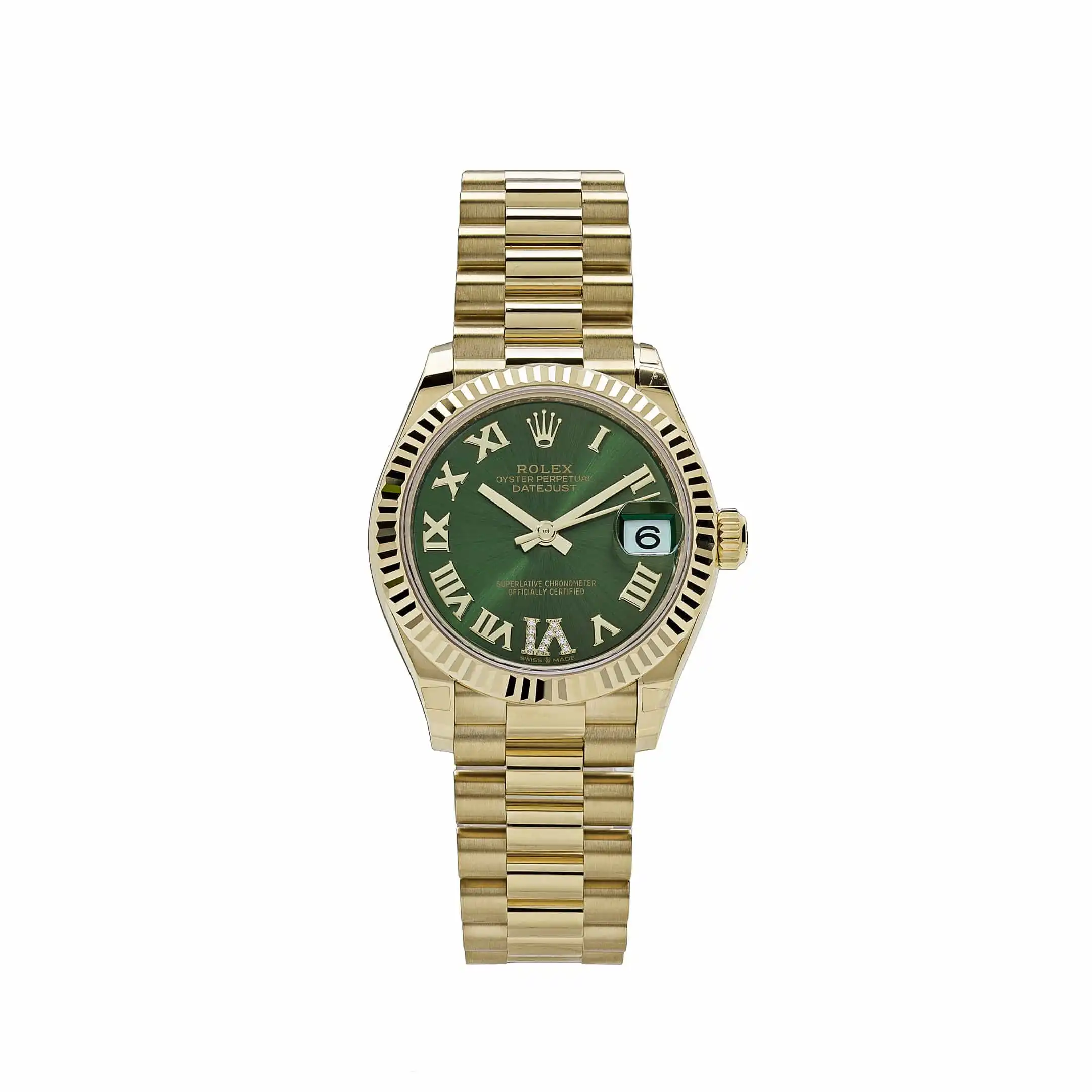 tgy3aestql1.webp Rolex Datejust Replica 278278 'Ladies' Yellow Gold Diamond Green Dial President - Image 1