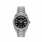 Replica Rolex Day-Date 228349RBR White Gold Diamond Bezel Black Dial