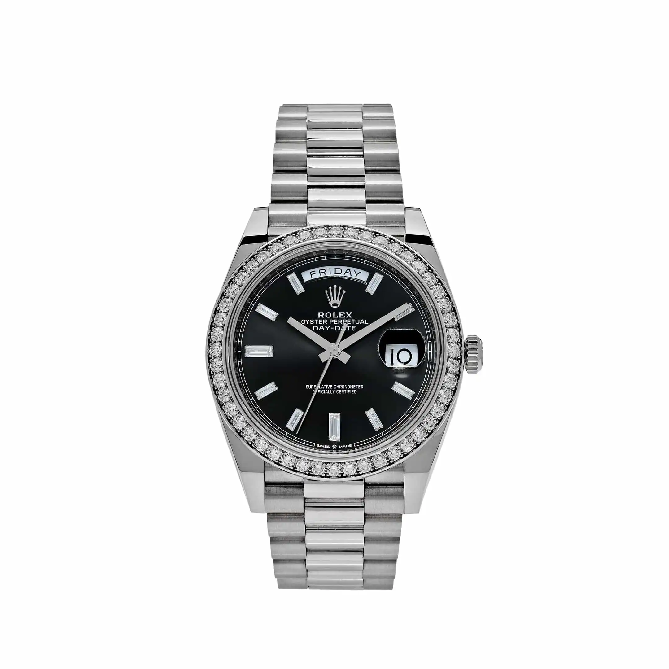 gjnfgfvkx2n.webp Replica Rolex Day-Date 228349RBR White Gold Diamond Bezel Black Dial - Image 1