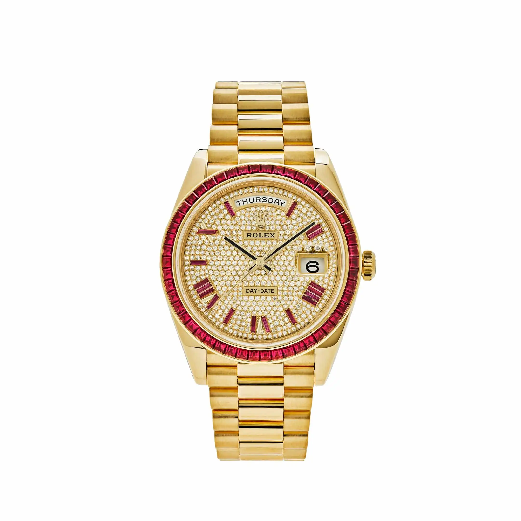 ilikqywuvrz.webp Replica Rolex Day-Date 228398TRU Yellow Gold Roman Dial Ruby Bezel - Image 1