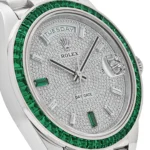 Replica Rolex Day-Date 228396TEM Platinum Diamond Dial Emerald Bezel - Image 5