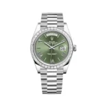 Replica Rolex Day-Date 228396TBR Platinum Olive Green Dial Diamond Bezel