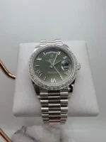 Replica Rolex Day-Date 228396TBR Platinum Olive Green Dial Diamond Bezel - Image 2