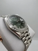 Replica Rolex Day-Date 228396TBR Platinum Olive Green Dial Diamond Bezel - Image 4