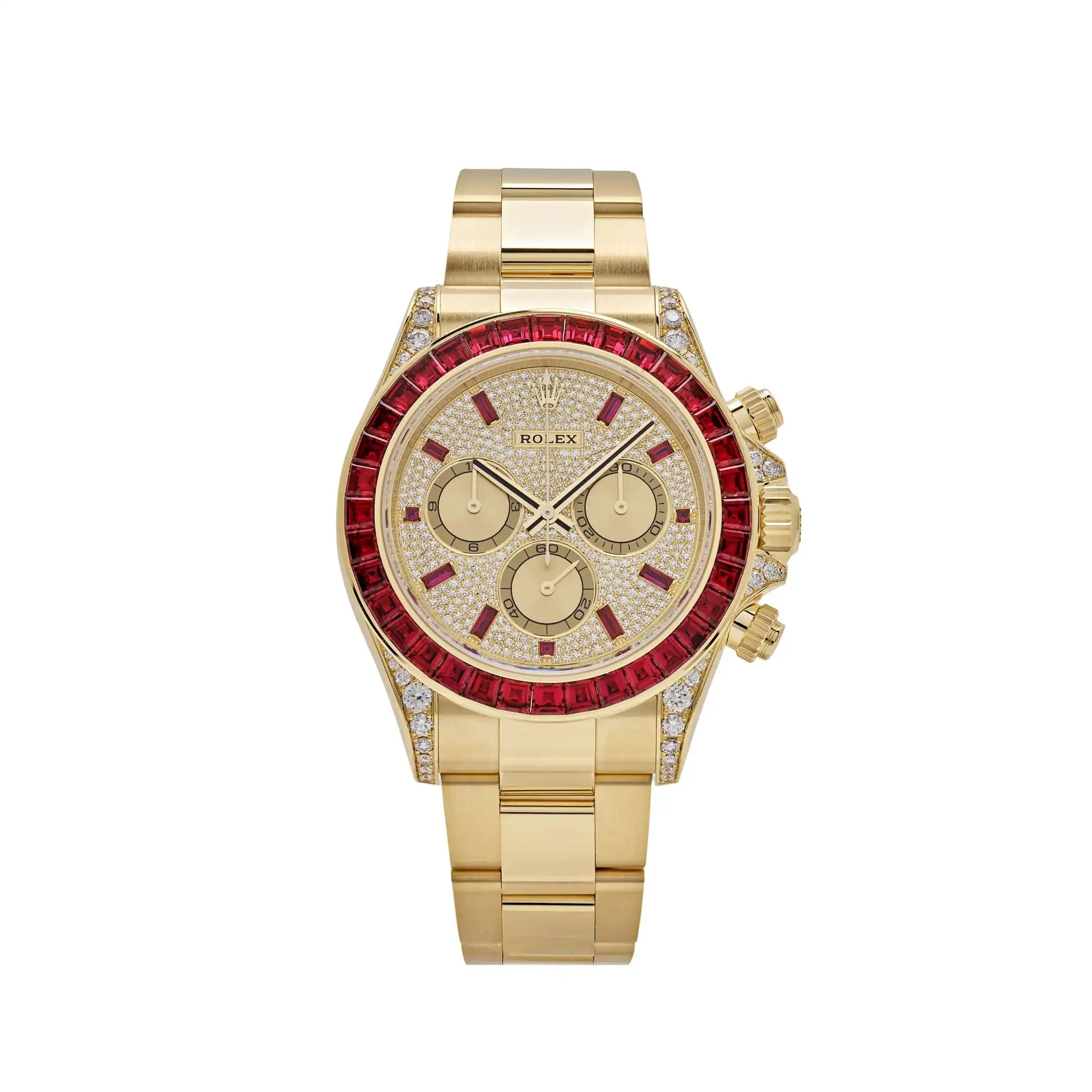 zp3fl03uqev.webp Rolex Daytona Replica 126598TRU Yellow Gold Ruby Bezel Diamond Pave Dial - Image 1