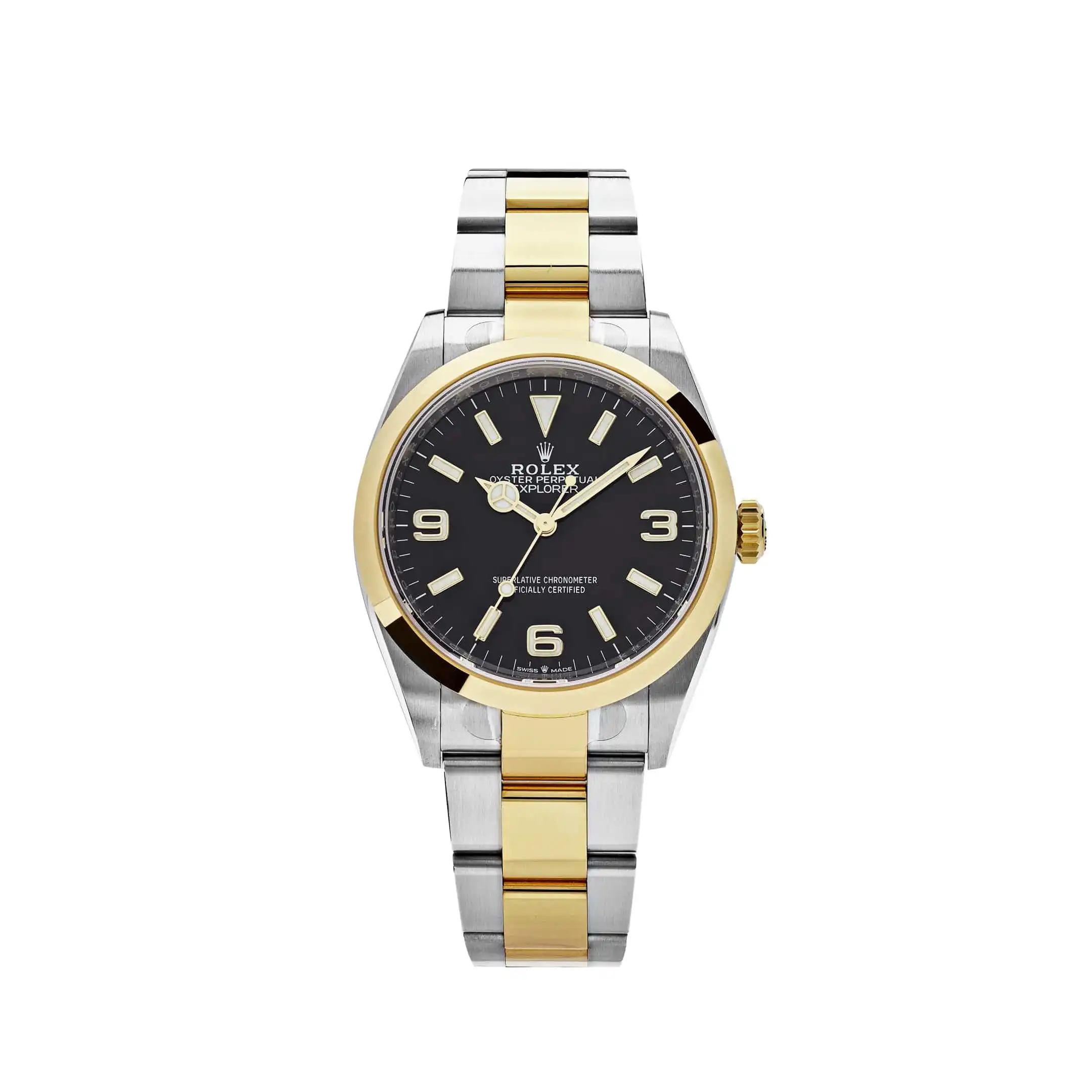 bl3ie2lkeuk.webp Rolex Explorer Replica 124273 Yellow Gold Stainless Steel Black Dial - Image 1