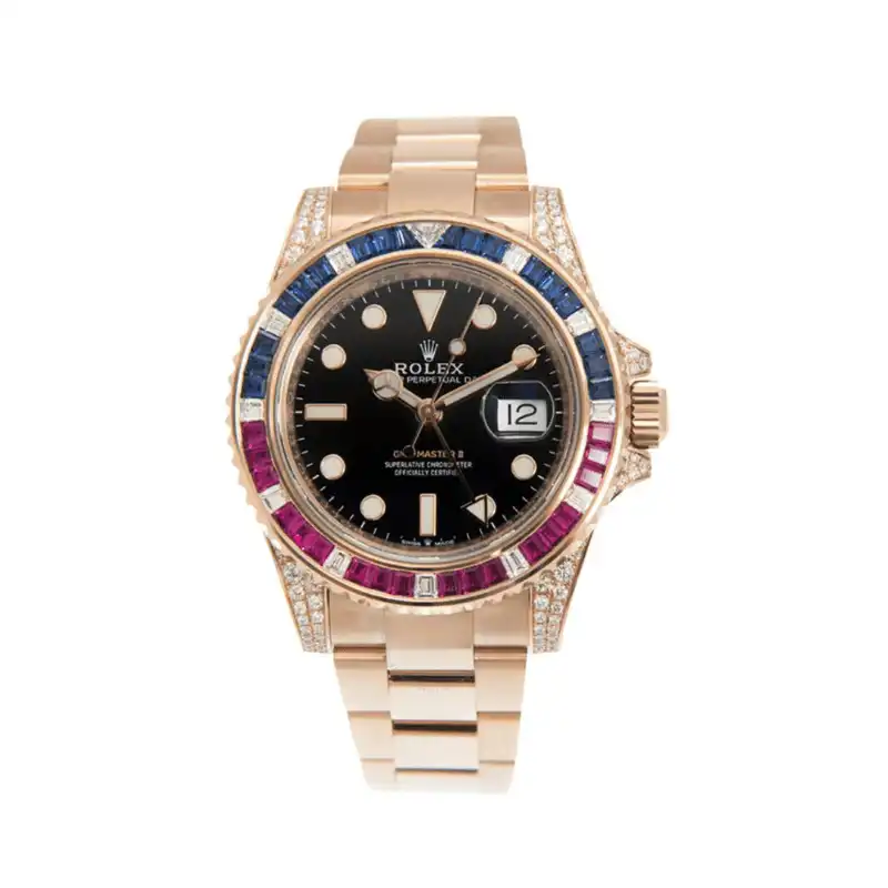 51nv0q0eyf2.webp Rolex GMT-Master II Replica 126755SARU 'SARU' Rose Gold Black Dial Diamond Bezel - Image 1