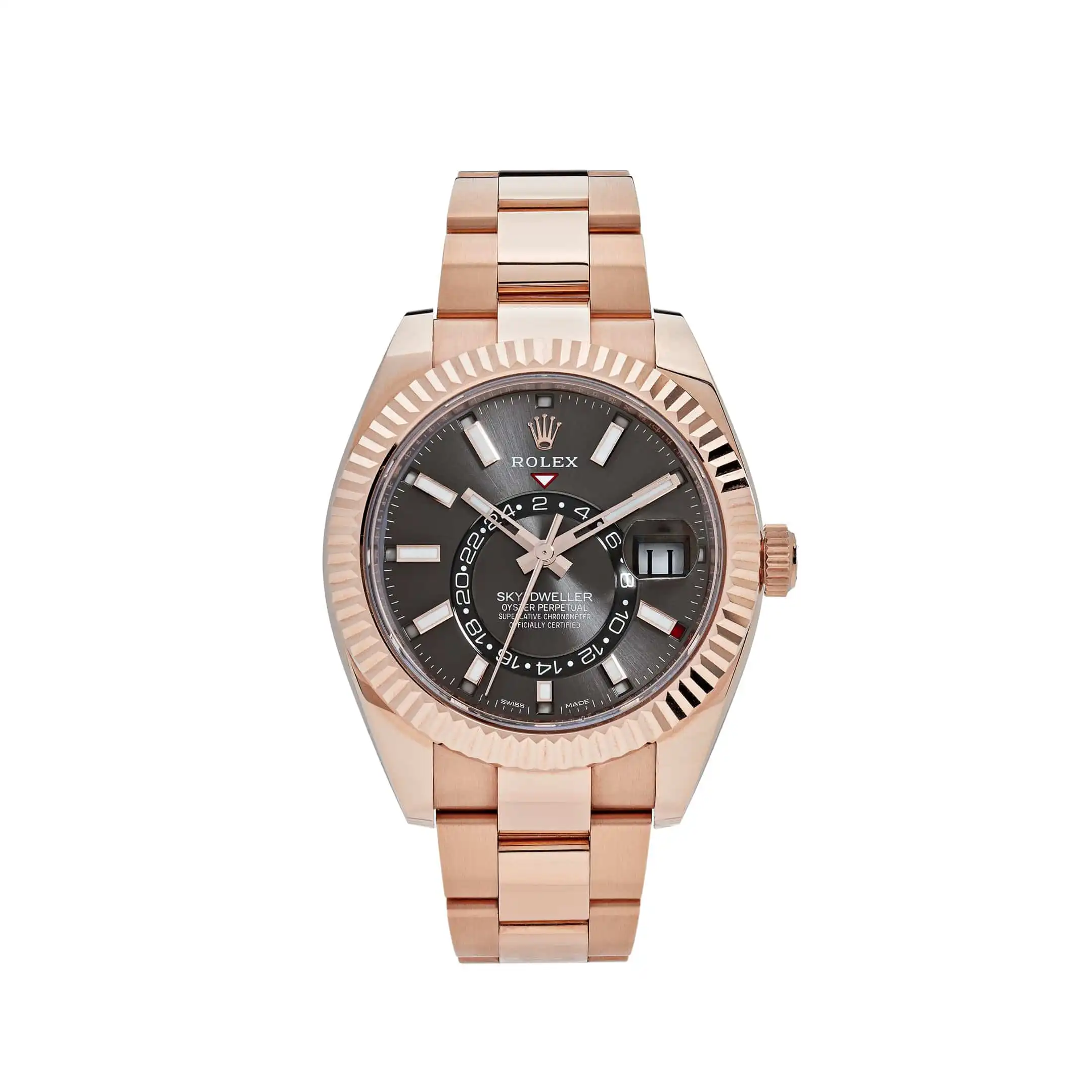 jgf4awmu2ov.webp Replica Rolex Sky-Dweller 336935 Rose Gold Rhodium Slate Grey Dial - Image 1