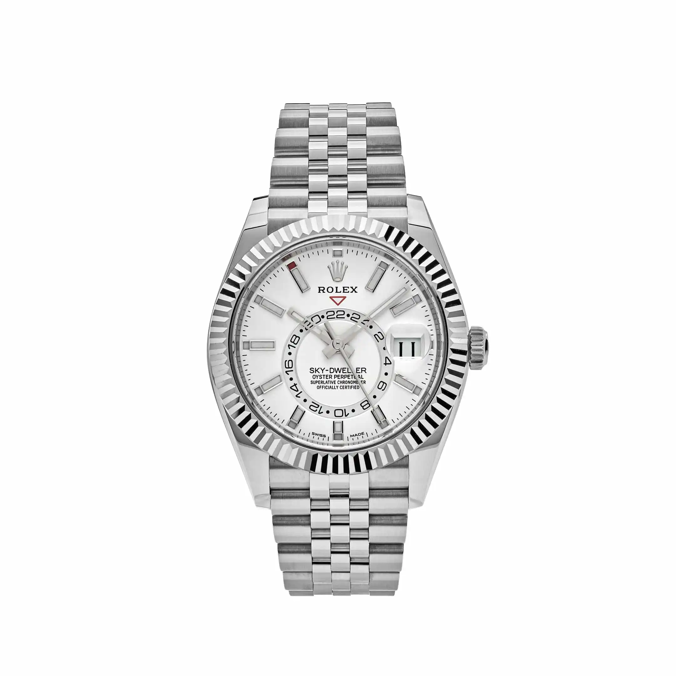 4ua14yyjjac.webp Replica Rolex Sky-Dweller 336934 Stainless Steel White Dial Jubilee - Image 1