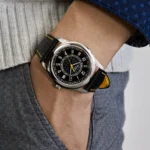 Replica Patek Philippe Calatrava 6007G-001 White Gold Black Dial Yellow Accents - Image 2