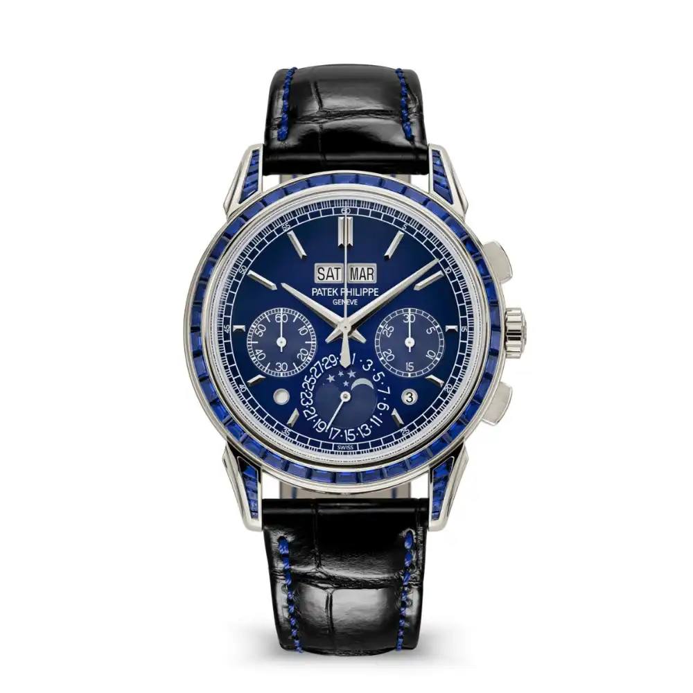 um34wyeaew0.webp Replica Patek Philippe Grand Complications 5271/11P-010 Perpetual Calendar Chronograph Platinum Baguette Sapphires - Image 1