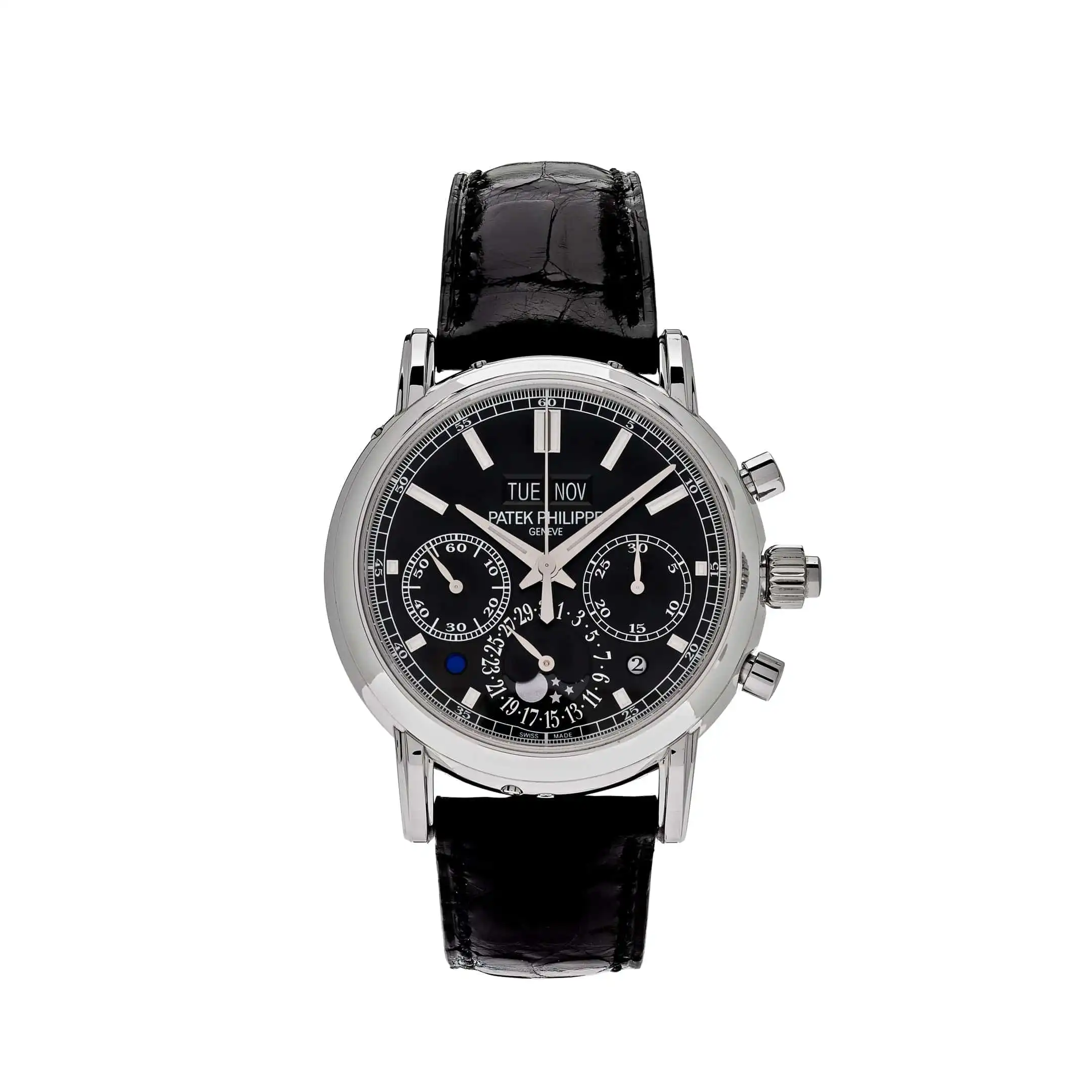 w0pnn5wc2hl.webp Replica Patek Philippe Grand Complications 5204P-011 Perpetual Calendar Chronograph Platinum Black Dial - Image 1