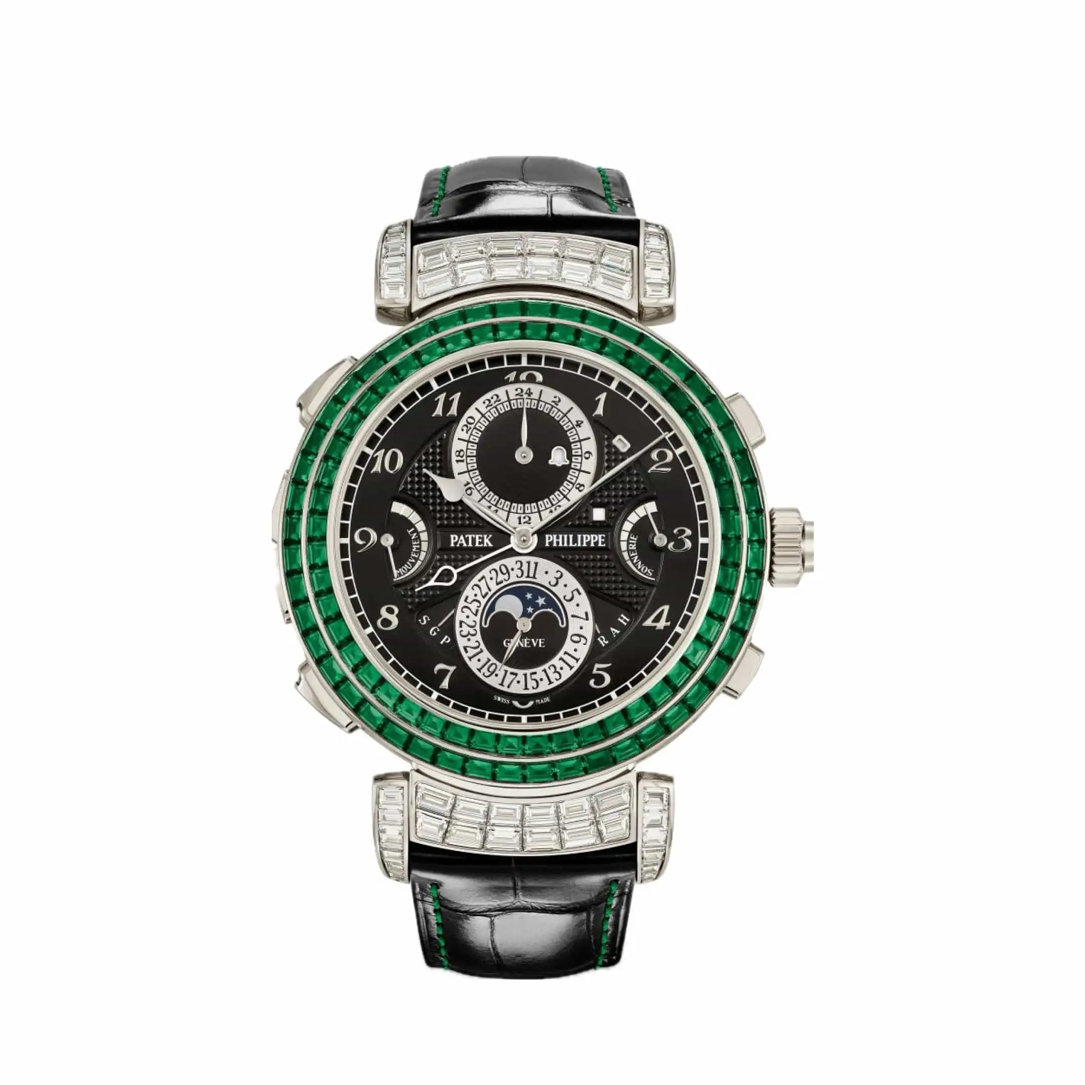 qns3acry5iw.webp Replica Patek Philippe Grand Complications 6300/403G-001 Grandmaster Chime Emeralds - Image 1