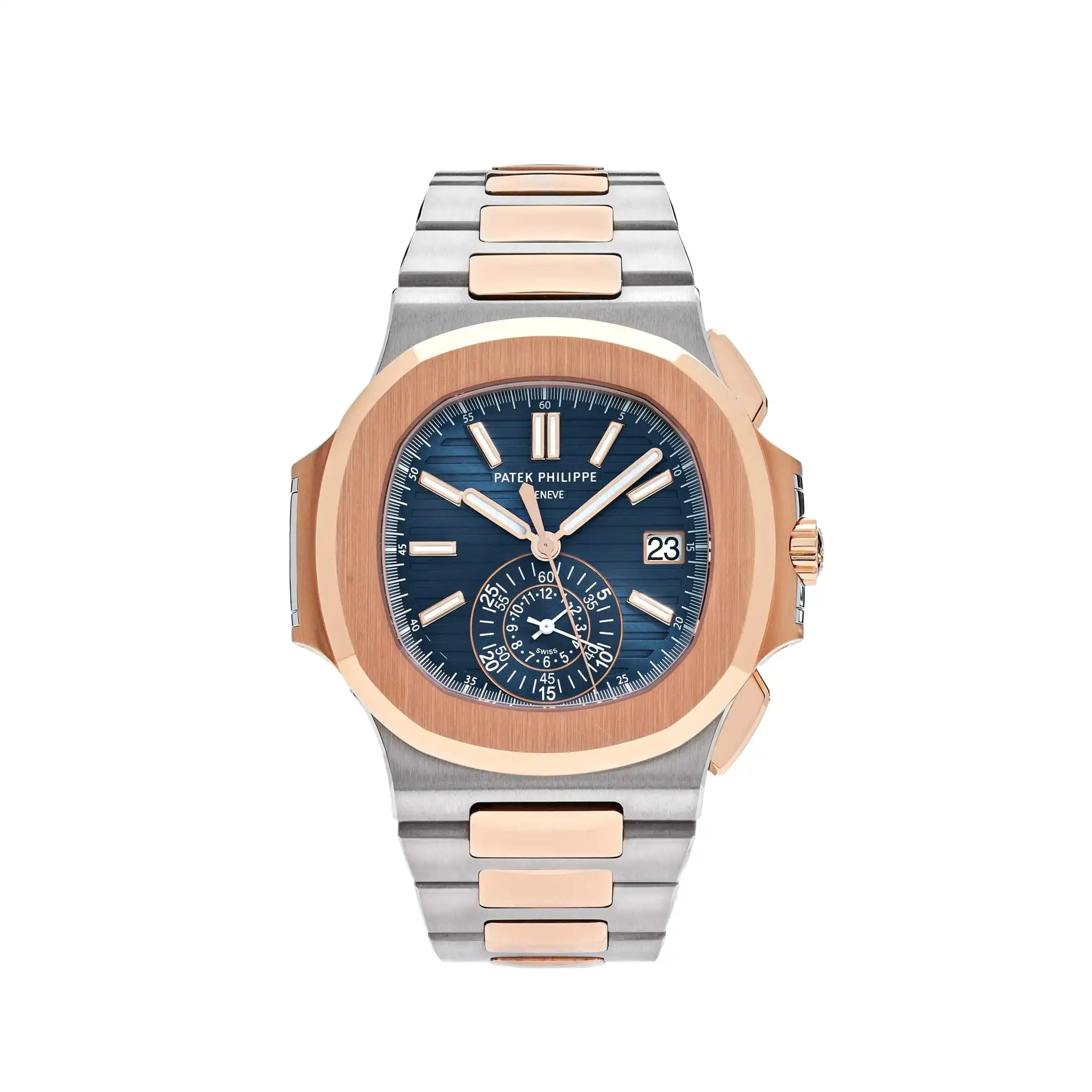 depyjowrmzd.webp Replica Patek Philippe Nautilus 5980/1AR-001 Chronograph Stainless Steel Rose Gold Blue Dial - Image 1