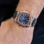Replica Patek Philippe Nautilus 5980/1AR-001 Chronograph Stainless Steel Rose Gold Blue Dial - Image 2