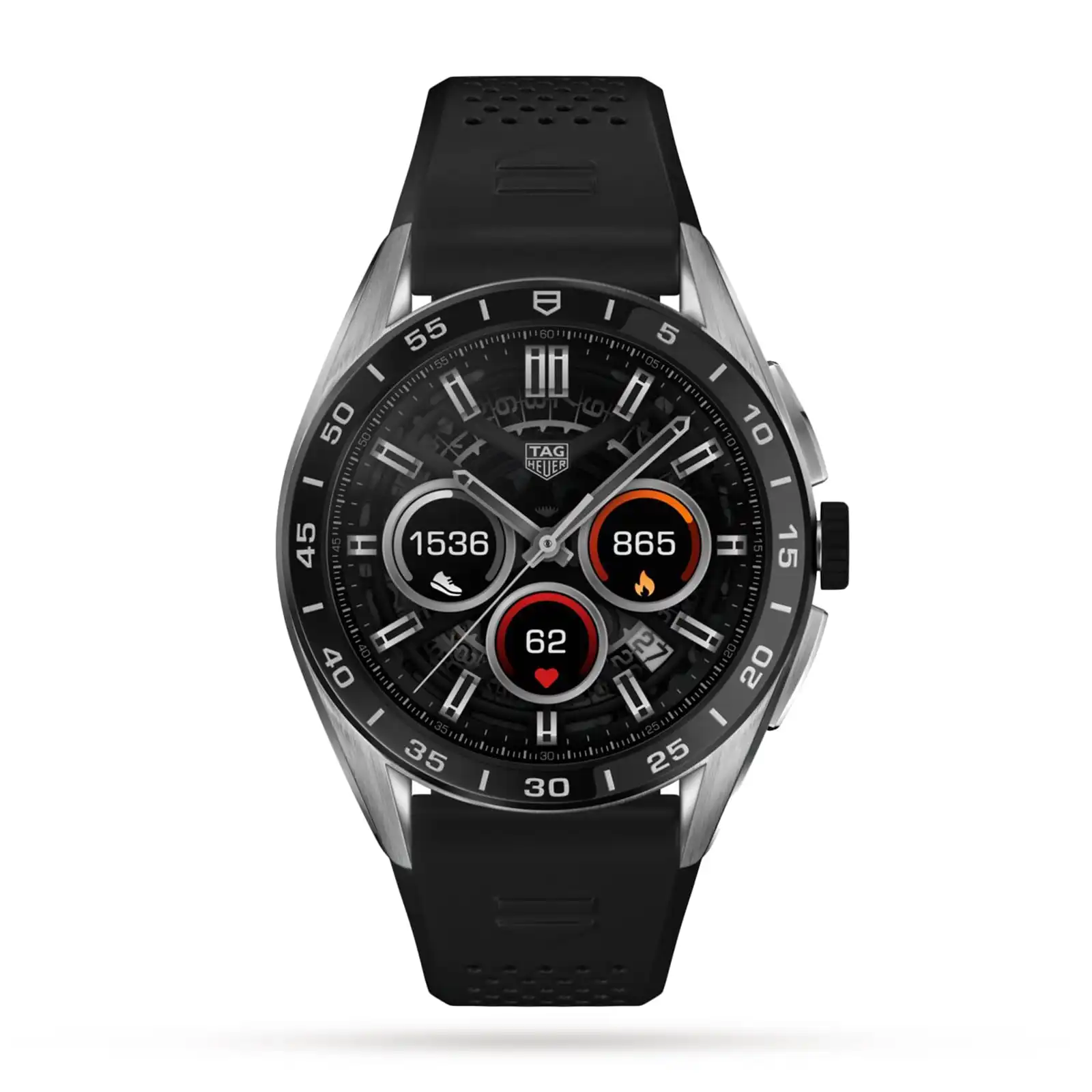 xyiej3gjq02.webp TAG Heuer Connected Calibre E4 45mm - 2022 - Steel Case - Black Rubber Strap Smart Replica SBR8A10.BT6259 - Image 1