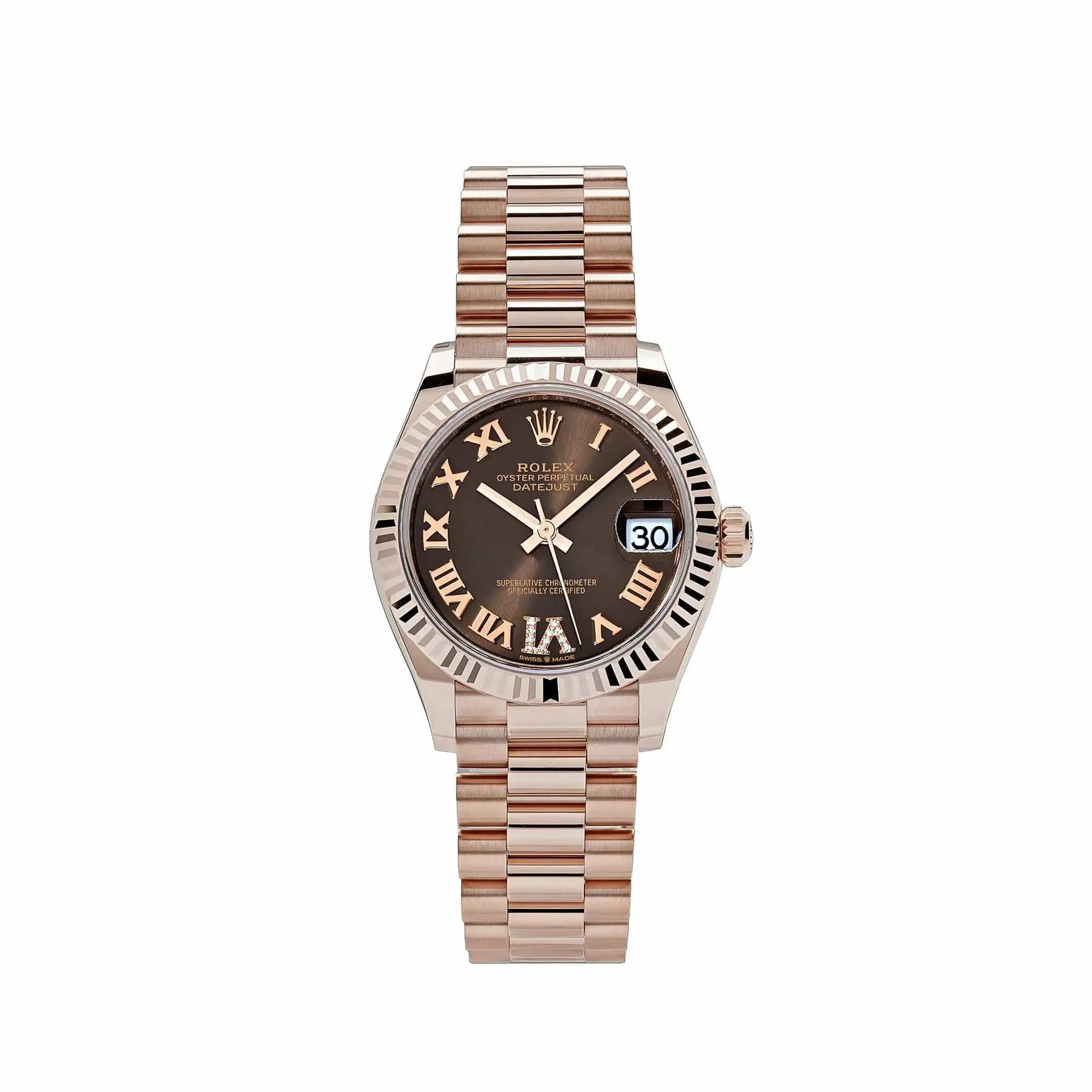 ihqme3f3awp.webp Rolex Datejust Replica 278275 'Ladies' Rose Gold Diamond Chocolate Dial President - Image 1