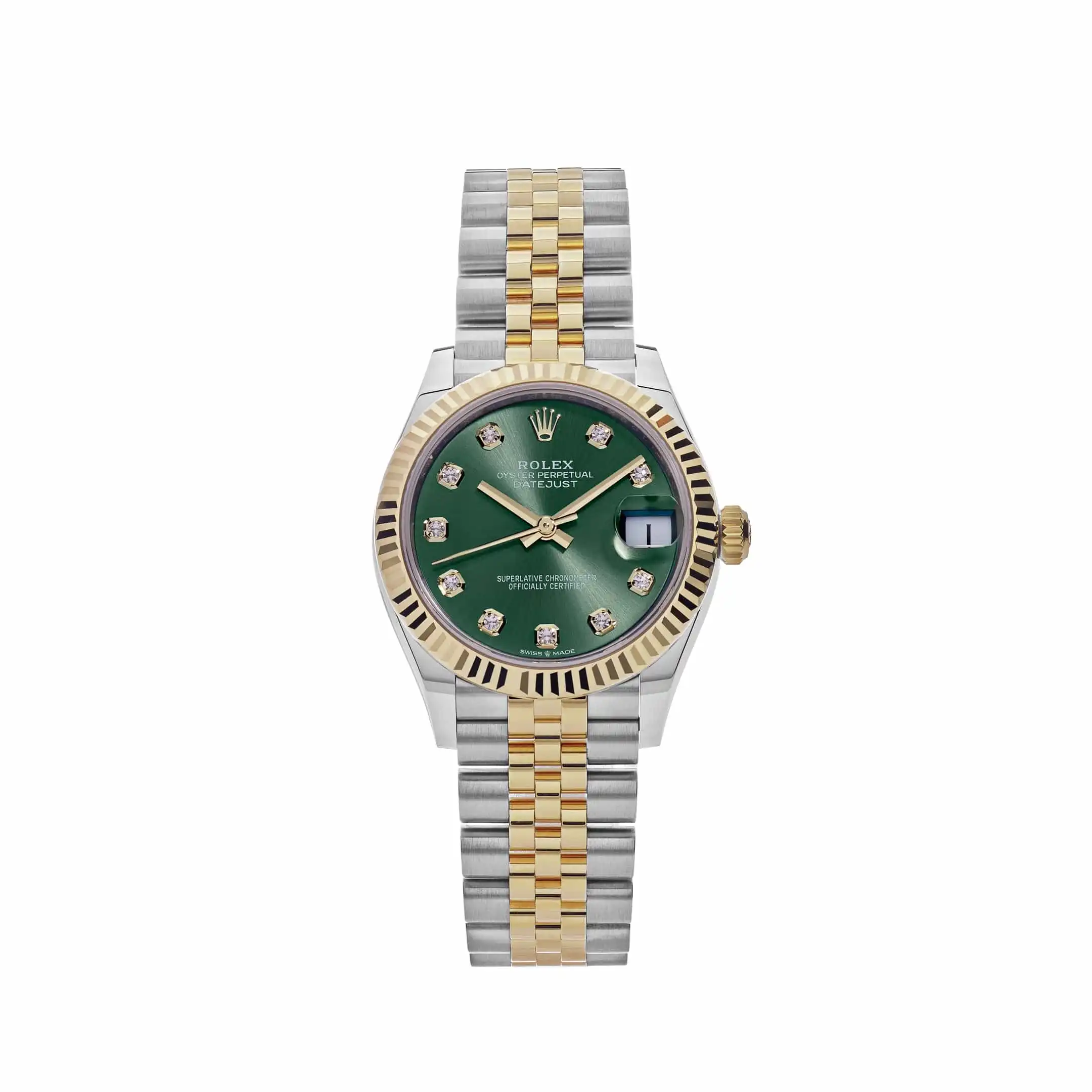 us55du2nytu.webp Rolex Datejust Replica 278273 'Ladies' Yellow Gold Stainless Steel Green Dial - Image 1