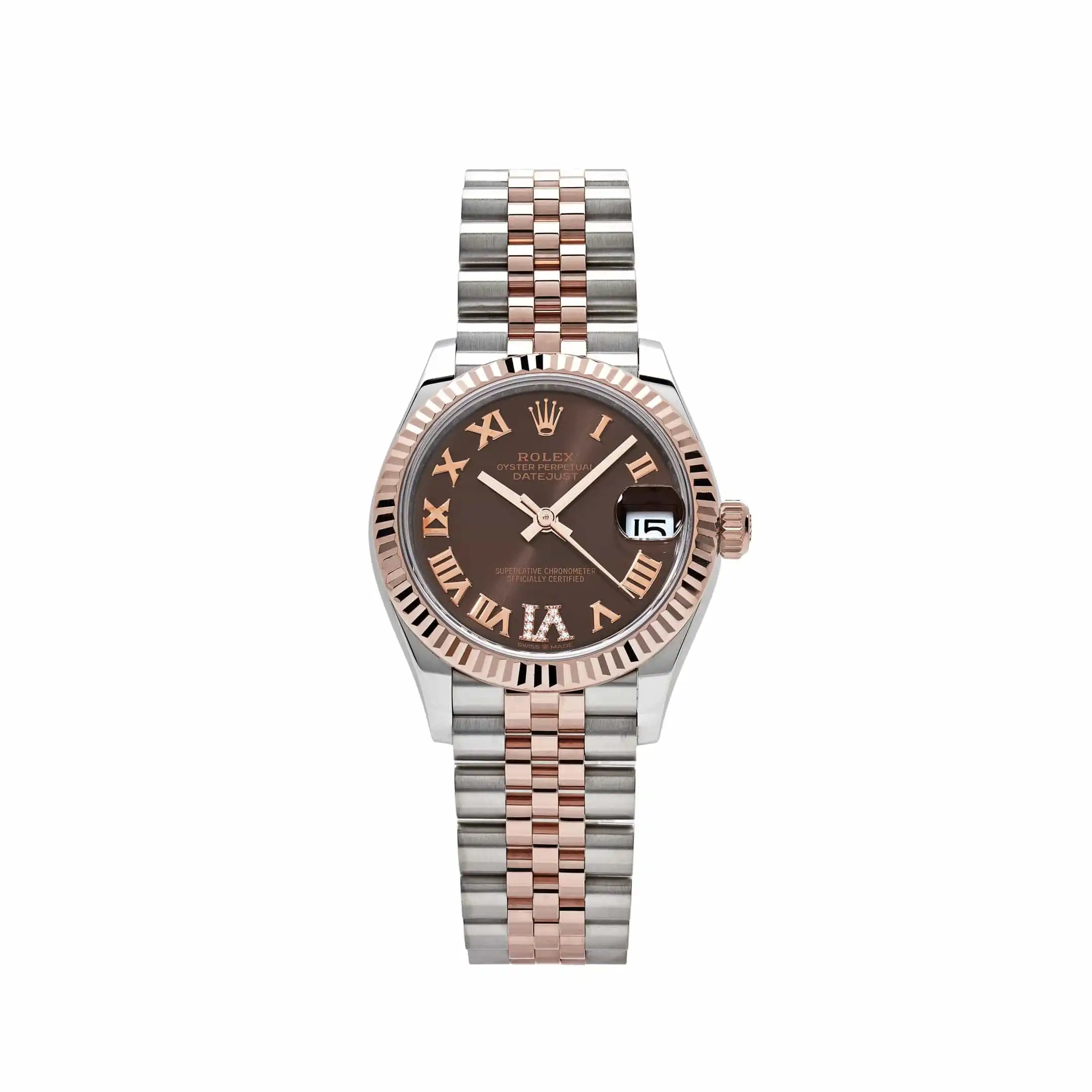 ihihjsira5f.webp Rolex Datejust Replica 278271 'Ladies' Rose Gold Stainless Steel Roman Chocolate Dial Jubilee - Image 1