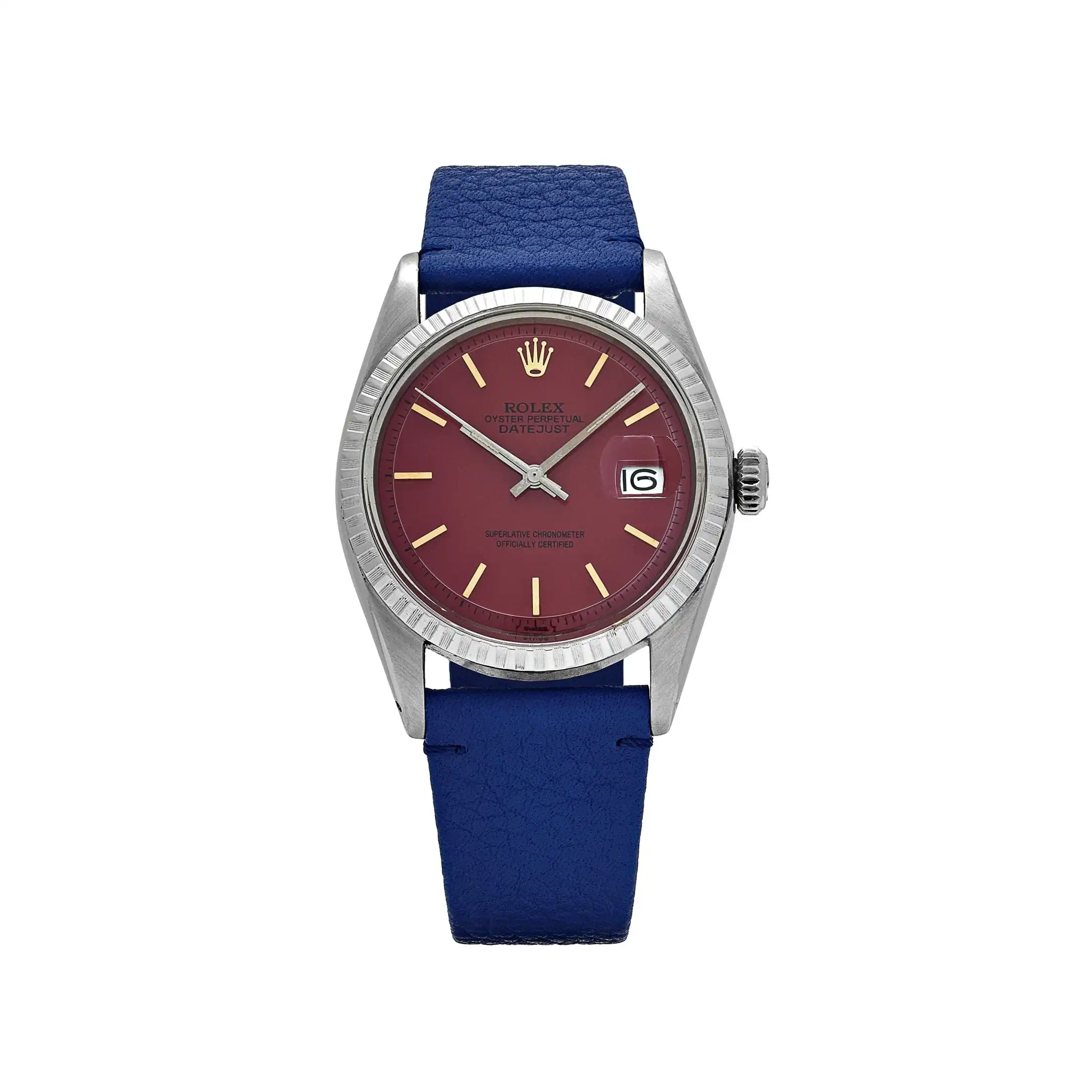 o1iqvmmwjk2.webp Rolex Datejust Replica 1603 Stainless Steel Aftermarket Red Dial - Image 1