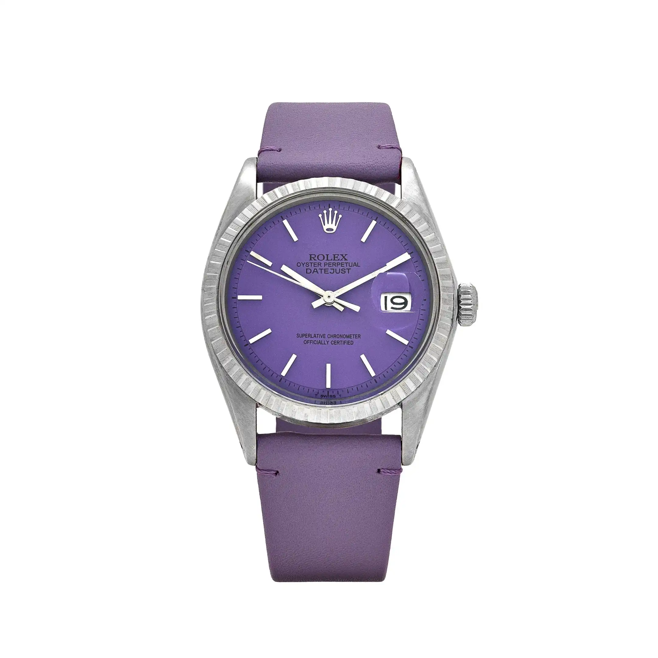 rygbimgbih0.webp Rolex Datejust Replica 1601 Stainless Steel Aftermarket Lavender Dial - Image 1