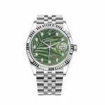 Rolex Datejust Replica 126234 White Gold Stainless Steel Palm Motif Diamond Dial Jubilee