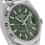 Rolex Datejust Replica 126234 White Gold Stainless Steel Olive Green Palm Moti - Image 6