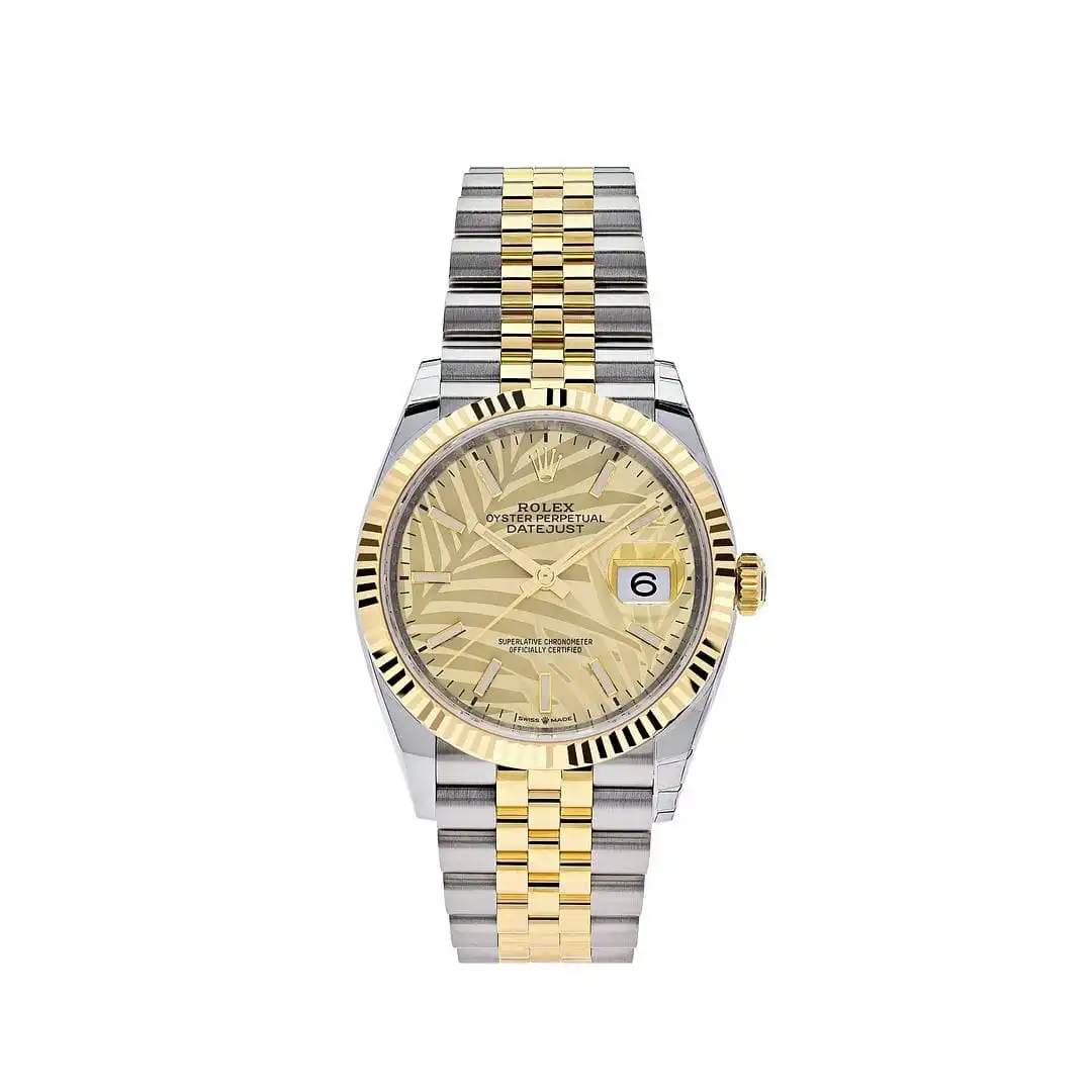 mxuq4ajcgbj.webp Rolex Datejust Replica 126233 Stainless Steel Yellow Gold Palm Motif Dial Jubilee - Image 1