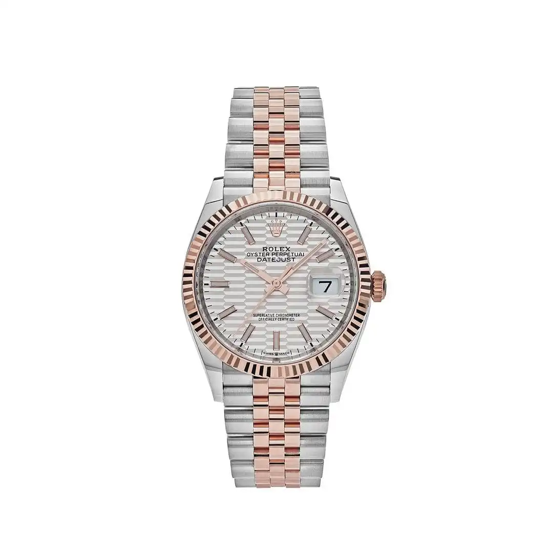 kwjejexl2f0.webp Rolex Datejust Replica 126231 Rose Gold Stainless Steel Silver Fluted Motif Dial - Image 1