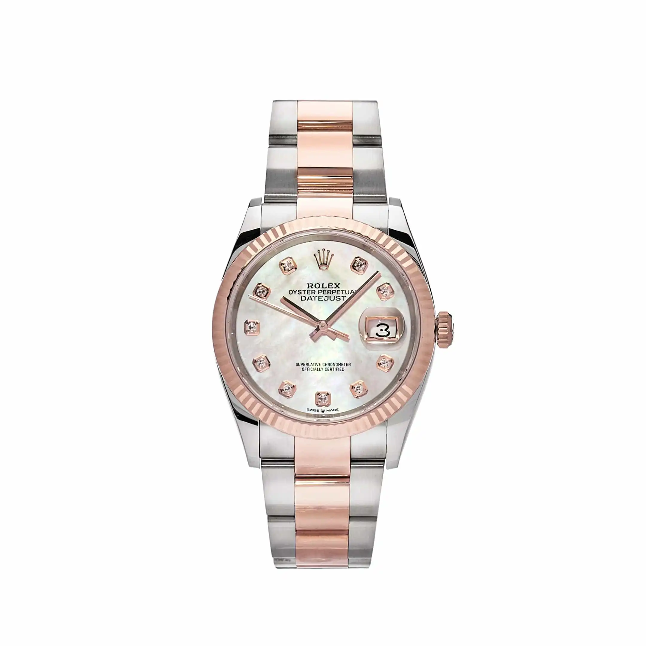 1ycvuh5bfh5.webp Rolex Datejust Replica 126231 Rose Gold Stainless Steel Mother of Pearl Diamon - Image 1