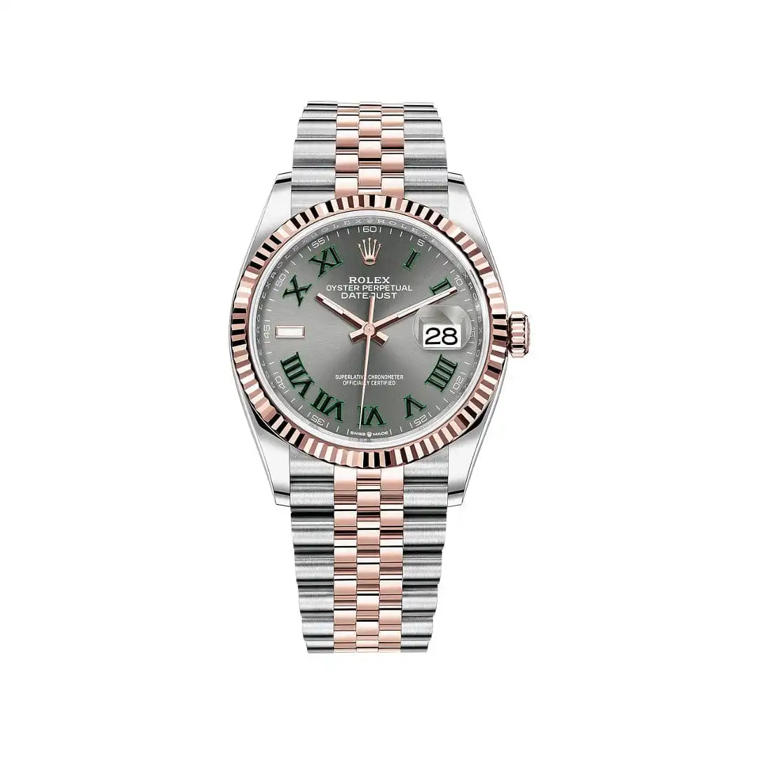 cebyyppomgt.webp Rolex Datejust Replica 126231 Wimbledon Stainless Steel Rose Gold Slate Dial - Image 1