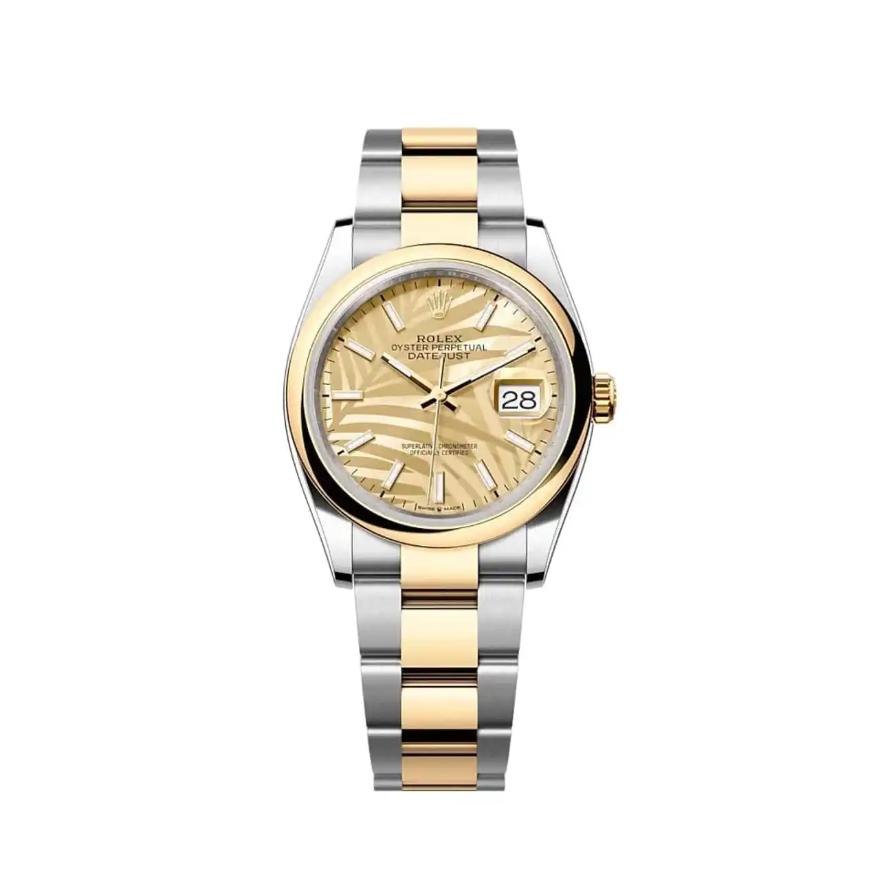 exo2zxjeoq2.webp Rolex Datejust Replica 126203 Two-Toned Yellow Gold Stainless Steel Palm Motif Dial - Image 1